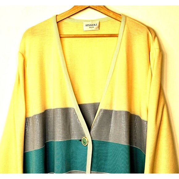 Stizzoli Womens Cardigan Sweater Lana Wool Textured Italy Multicolored Sz 60 - Picture 3 of 9